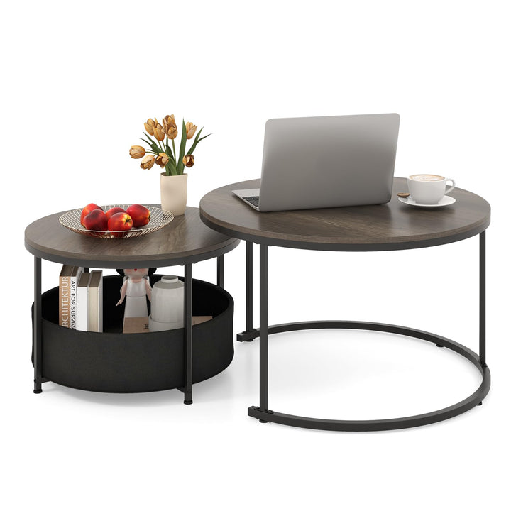 Giantex 31.5" Round Coffee Table with Removable Fabric Basket &amp; Metal Frame