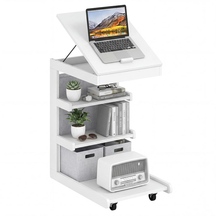 Giantex C-Shaped End Table with Wheels w/Adjustable Desktop