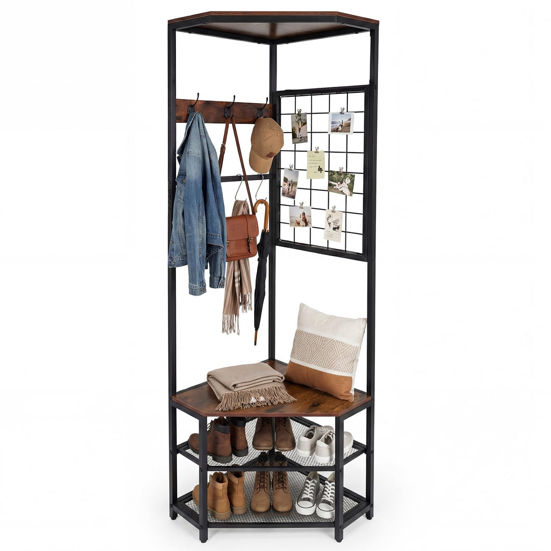 Giantex Corner Hall Tree with Shoe Bench for Entryway