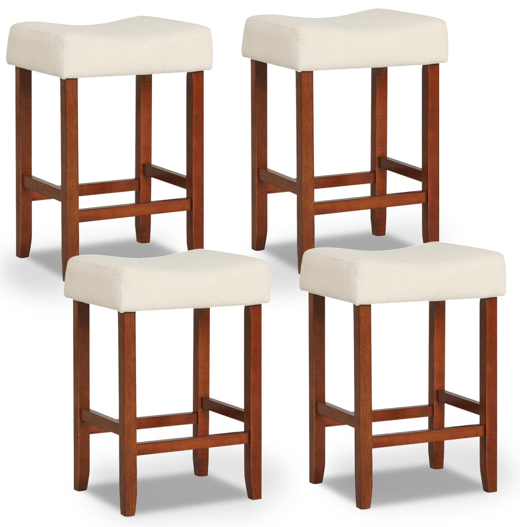Giantex 29.5" Bar Height Bar Stools Set of 4 - Backless Saddle Barstools with Nailhead Linen Foam Seat