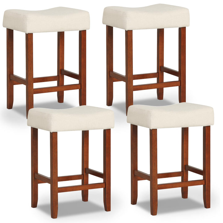 Giantex 29.5" Bar Height Bar Stools Set of 4 - Backless Saddle Barstools with Nailhead Linen Foam Seat