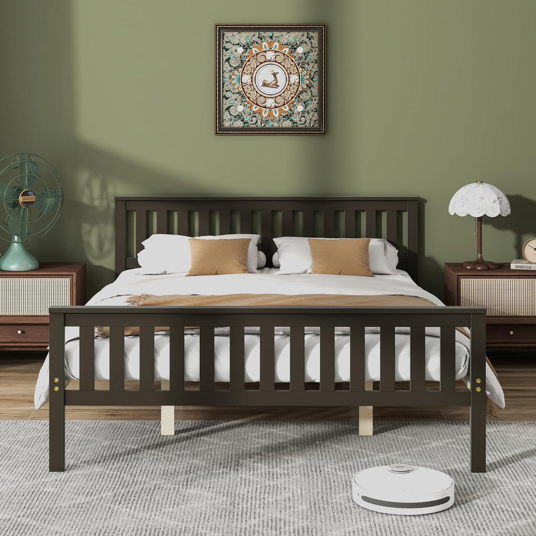 Giantex Queen/Full/Twin Size Wood Bed Frames with Headboard, Mid Century Platform Bed with Wooden Slats Support