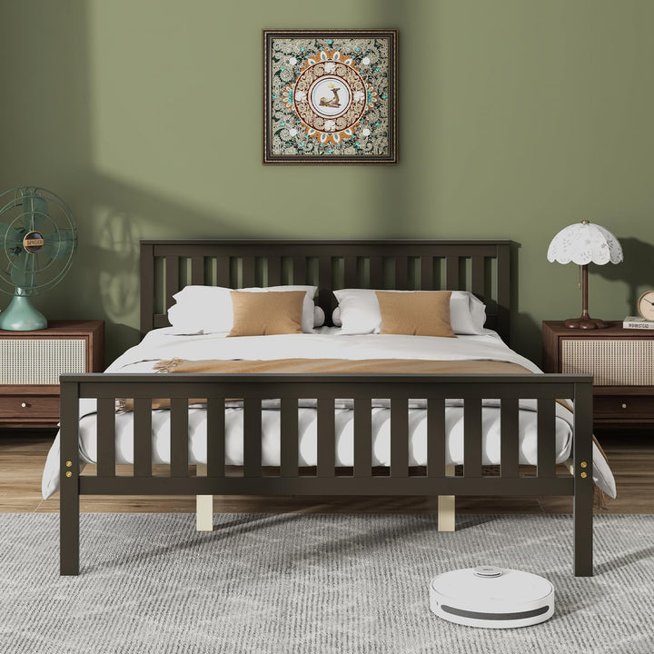 Giantex Queen/Full/Twin Size Wood Bed Frames with Headboard, Mid Century Platform Bed with Wooden Slats Support