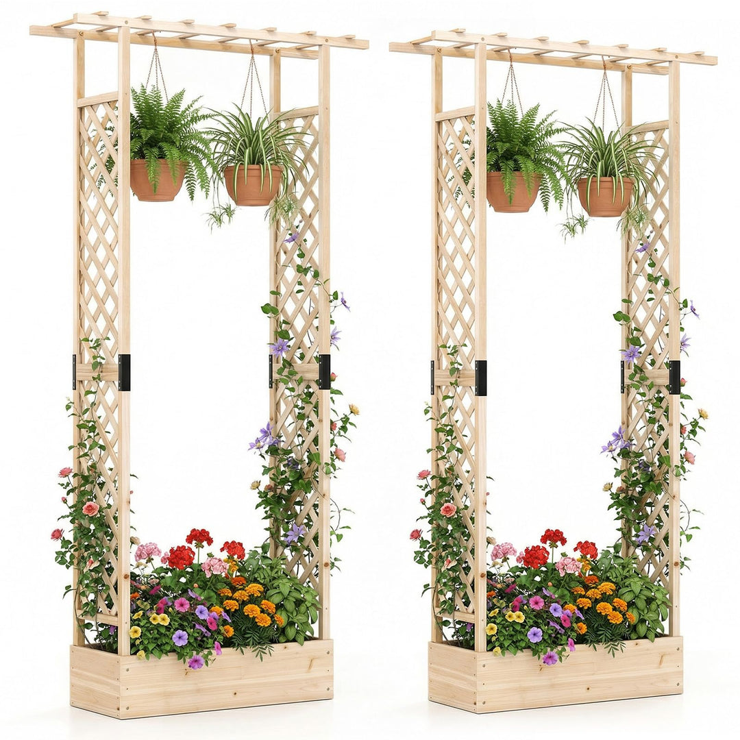 Giantex Wooden Raised Garden Bed with Trellis &amp; Hanging Roof