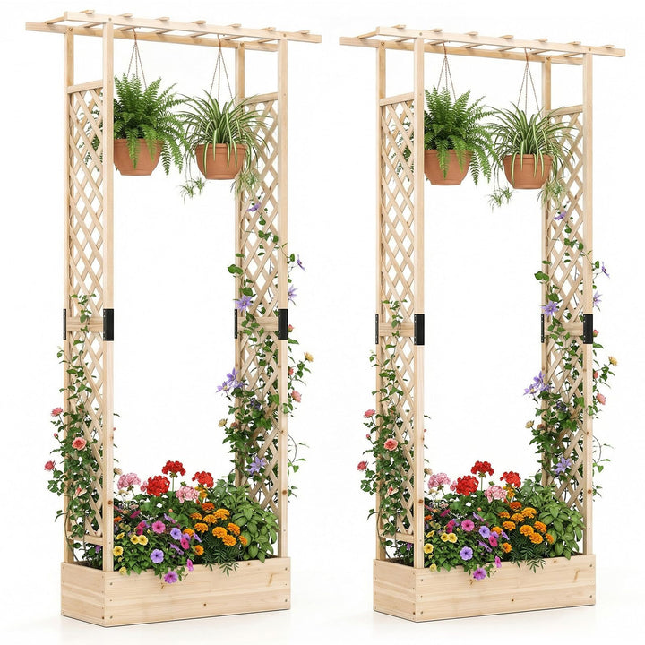 Giantex Wooden Raised Garden Bed with Trellis &amp; Hanging Roof