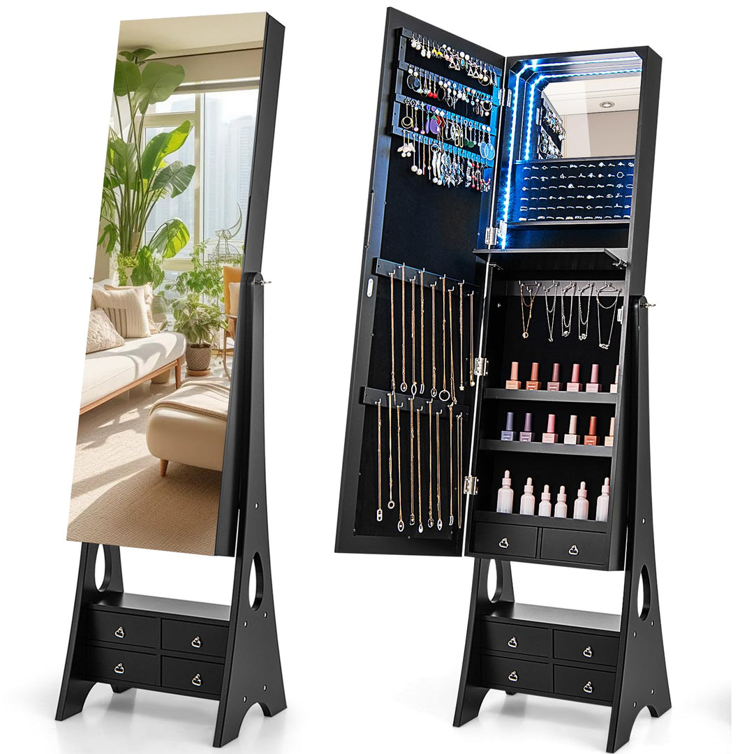 CHARMAID Jewelry Armoire with Full Length Door Mirror &amp; Inside Lighted Vanity Mirror