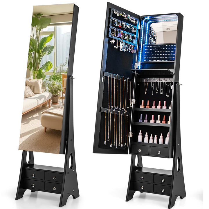 CHARMAID Jewelry Armoire with Full Length Door Mirror &amp; Inside Lighted Vanity Mirror