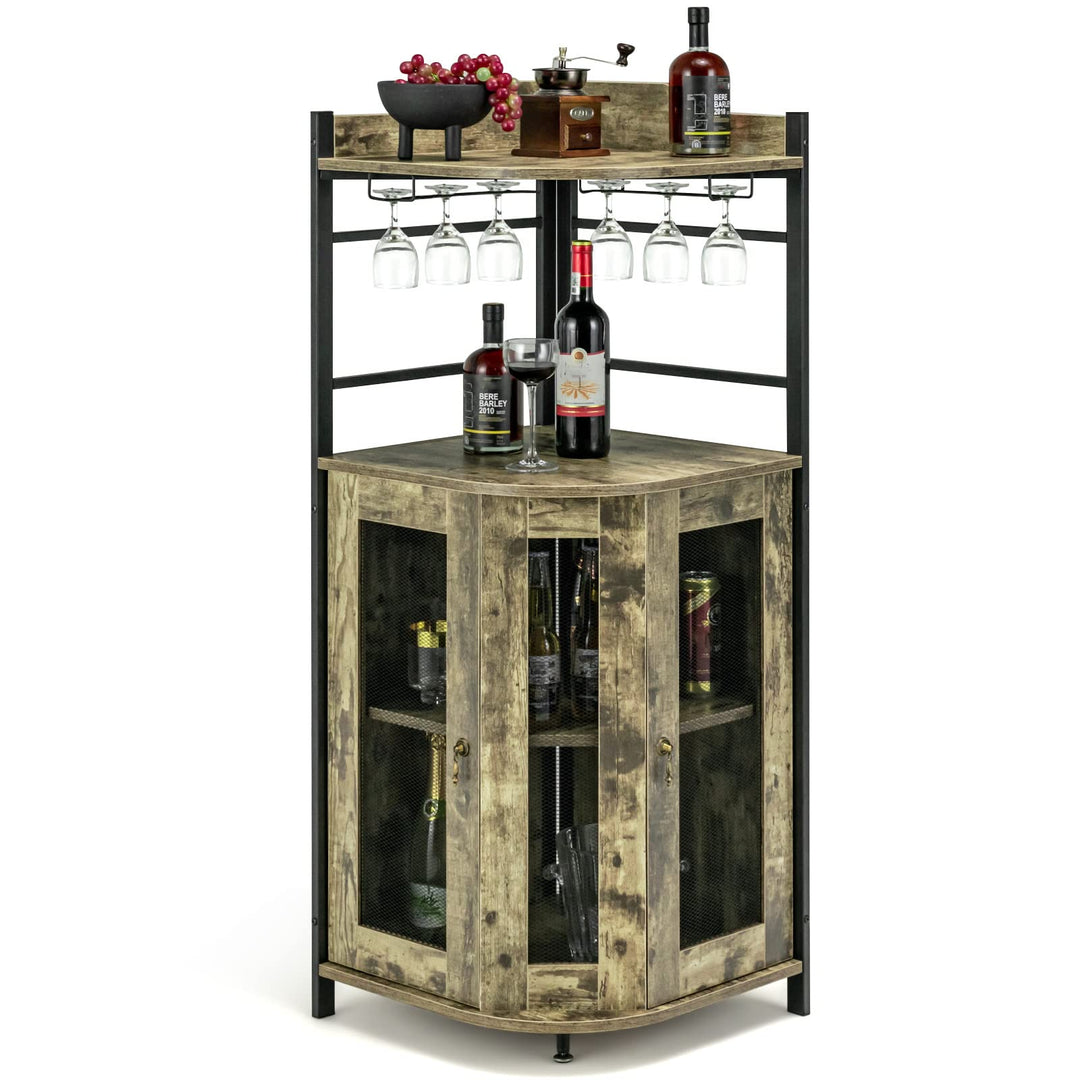 Giantex Corner Bar Cabinet with Glass Holder