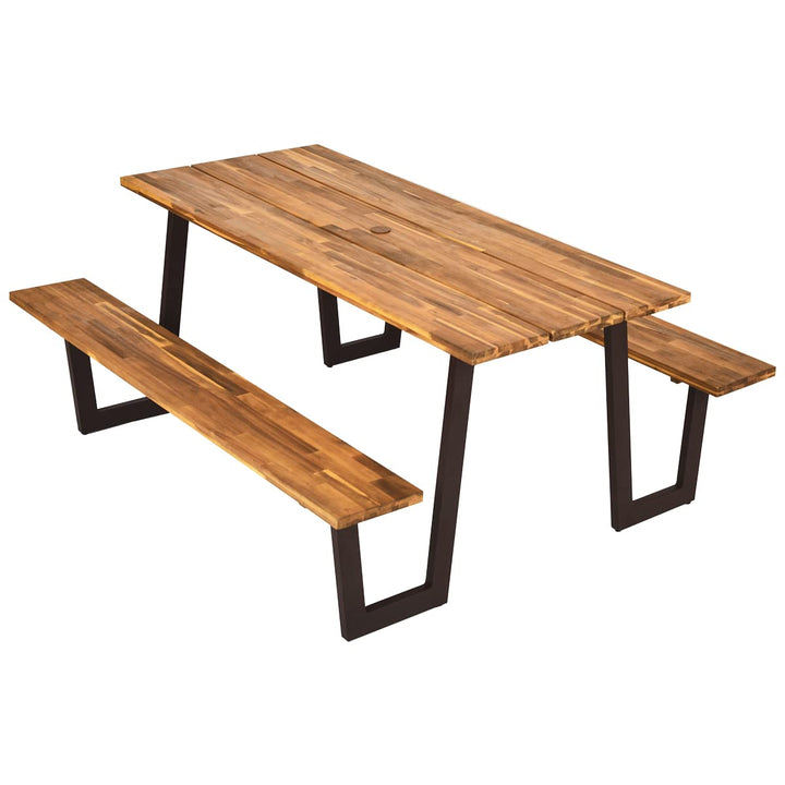 Giantex Picnic Table Bench Set with Umbrella Hole, Outdoor Dining Table Set, 70&