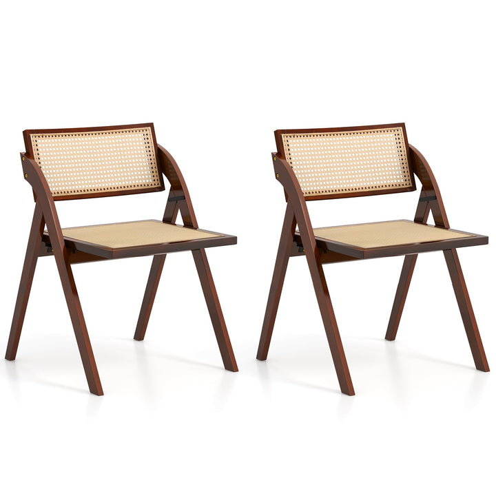 Giantex Folding Dining Chairs Set, Wooden Folding Chair with Rattan Backrest &amp; Seat