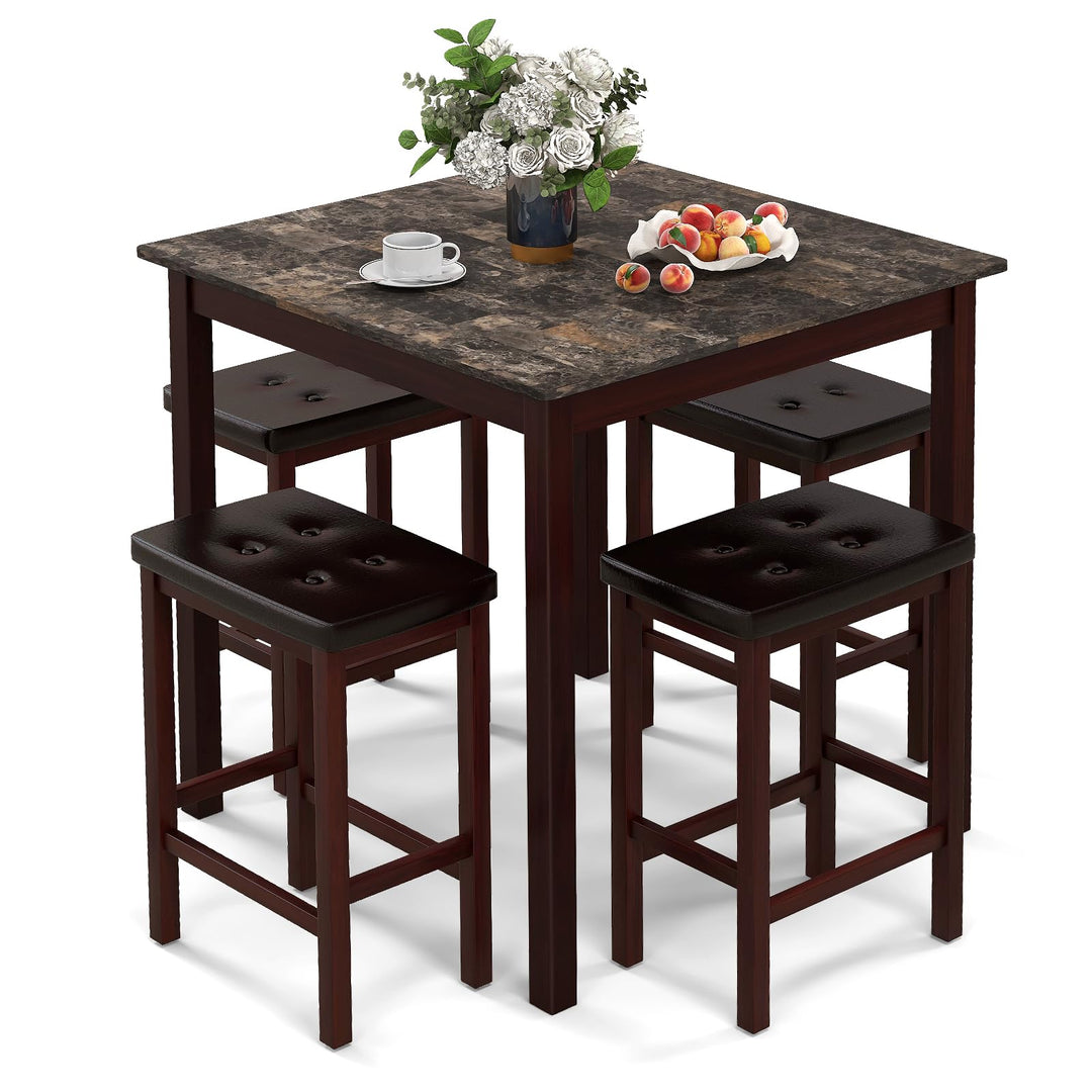 5-Piece Bar Table Set Counter-Height Dining Table and 4 Bar Stools-Brown &amp; White
