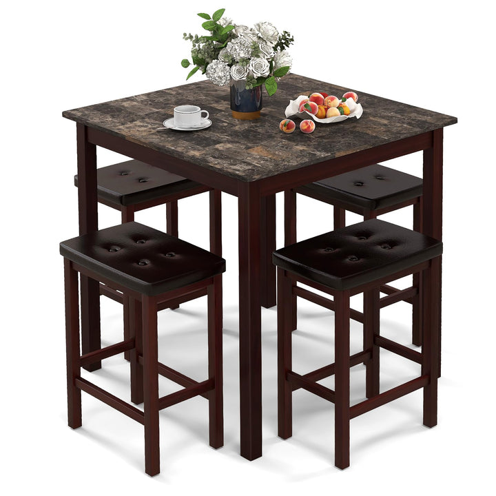 5-Piece Bar Table Set Counter-Height Dining Table and 4 Bar Stools-Brown &amp; White