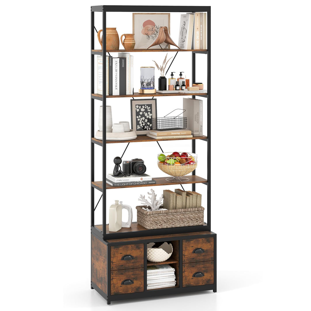 Giantex 8-Tier Bookshelf with Storage, 79" Freestanding Bookcase with 4 Fabric Drawers &amp; Adjustable Shelf