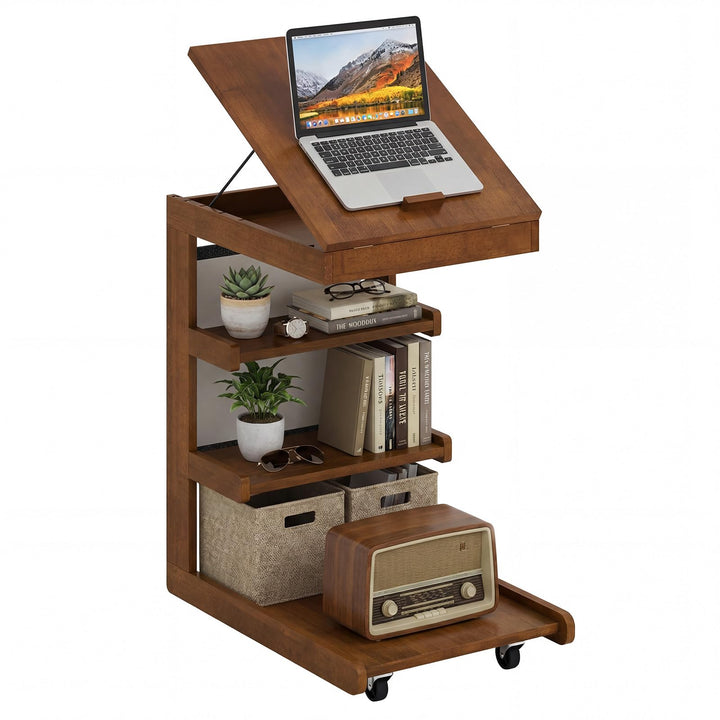 Giantex C-Shaped End Table with Wheels w/Adjustable Desktop