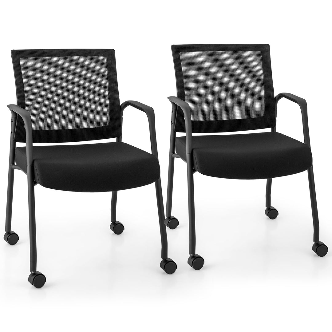 Giantex Waiting Room Chairs - Reception Chairs, Office Guest Chairs with Wheels, Metal Frame &amp; Armrests