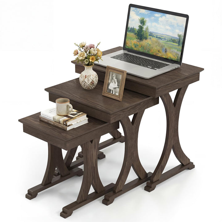 Giantex Nesting Coffee Table Set-of-3 - Stackable Rectangular Sofa End Side Table