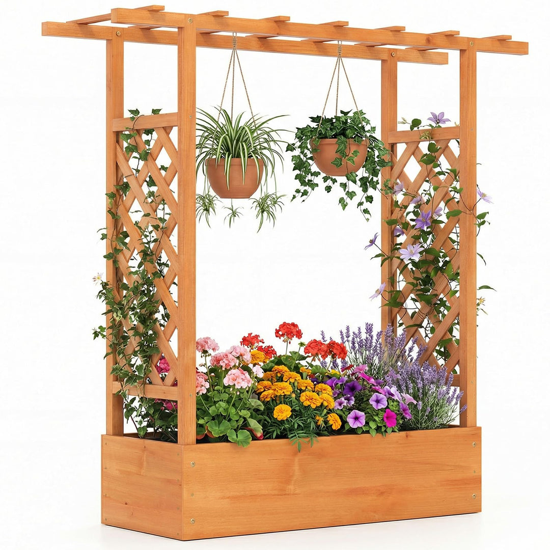 Giantex Wooden Raised Garden Bed with Trellis &amp; Hanging Roof