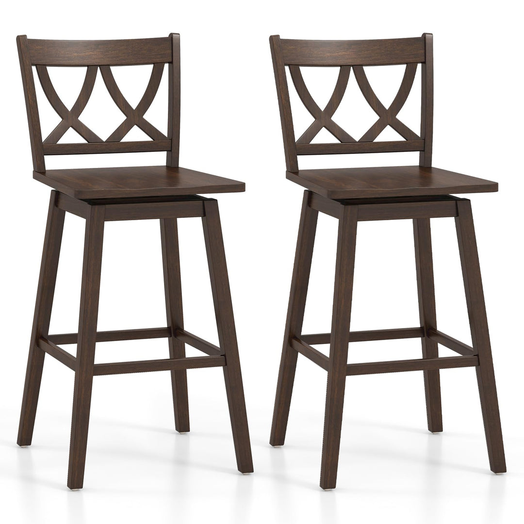 Giantex 29" Bar Stools Set of 2/4, Swivel Wooden Bar Chairs with Rubber Wood Frame, for Kitchen Island, Restaurant &amp; Pub, Dark Grey