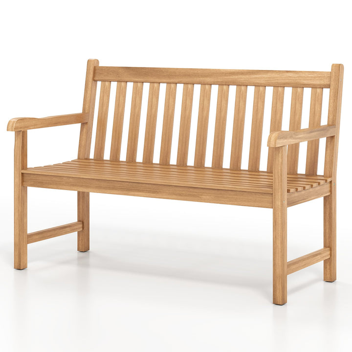 GIANTEX 51" Teak Wood 2-Person Patio Bench with Armrests