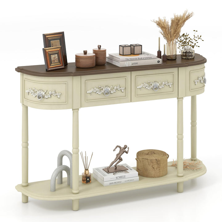 Giantex Retro Console Table with Drawers, 52" Long Narrow Sofa Table w/Open Shelf