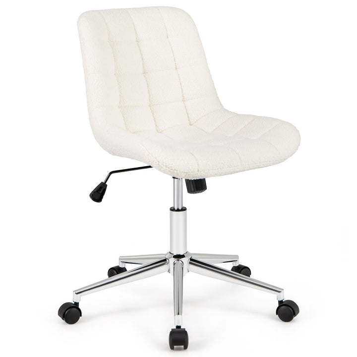 Giantex Armless Office Chair, Modern Faux Fur White Vanity Chair with Wheels &amp; Adjustable Height
