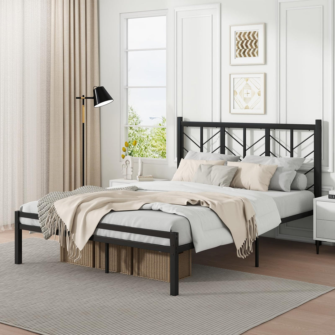 Giantex Queen/Full/Twin Size Bed Frames with Vintage Headboard, Metal Mattress Foundation for Storage