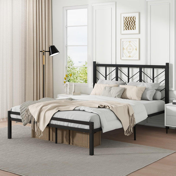 Giantex Queen/Full/Twin Size Bed Frames with Vintage Headboard, Metal Mattress Foundation for Storage