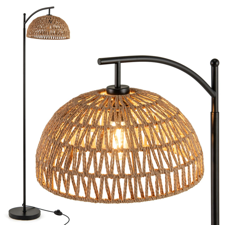 Giantex Boho Floor Lamp with Handwoven Paper Rope Shade Arc Standing Lamp with E26 Socket &amp; Foot Switch