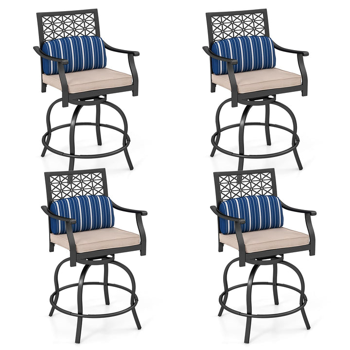 Giantex Outdoor Bar Stools, Metal Patio Bar Chairs with Cushion &amp; Lumbar Pillow