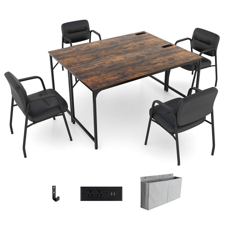 Giantex 30 FT Conference Table with Charging Station, 60" x 24" Rectangular Large Meeting Room Desk with Storage Bag &amp; Hook