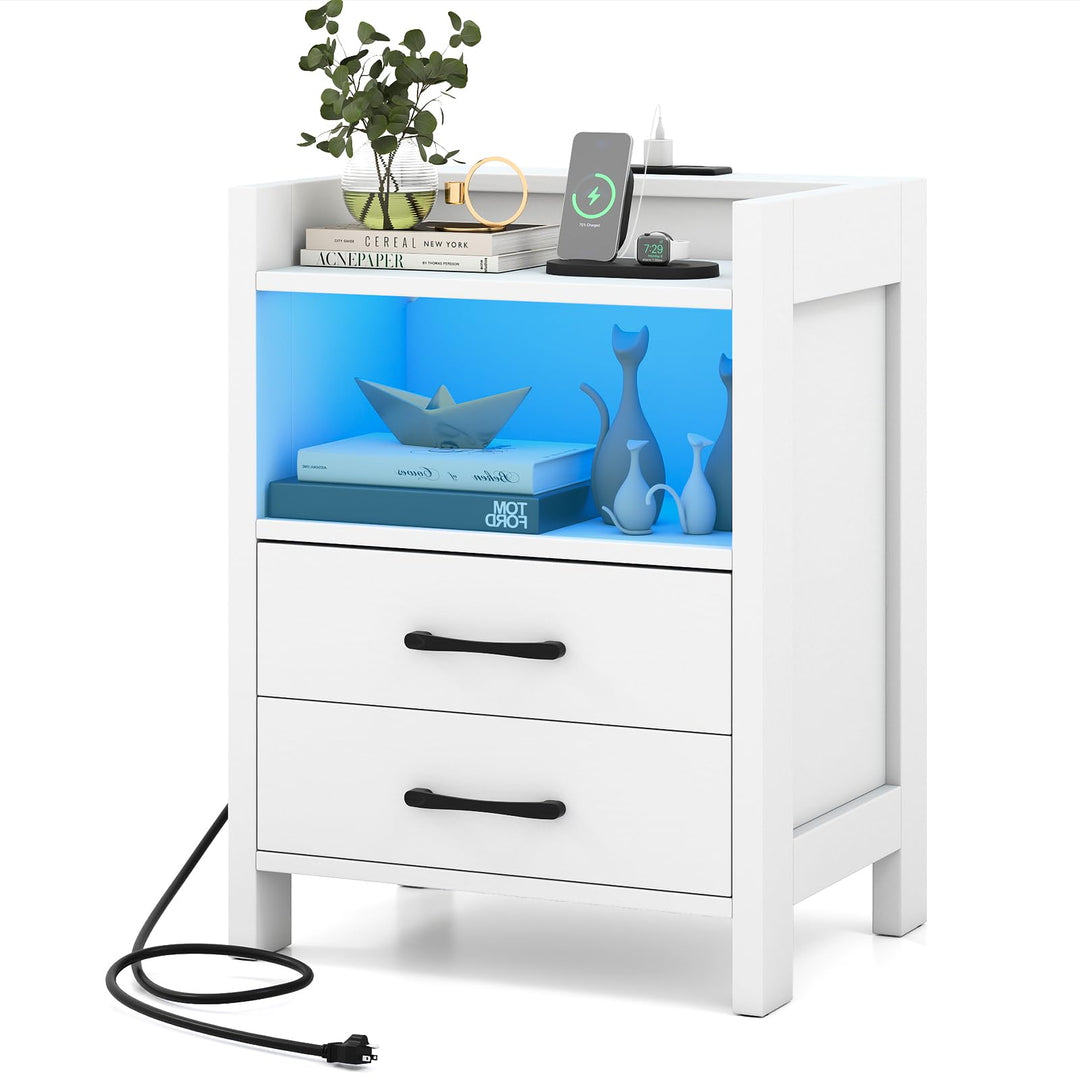 Giantex LED Nightstand with Charging Station Set of 1/2 Bedside Table
