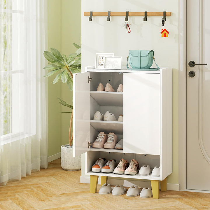 Giantex 5-Tier Shoe Cabinet with Doors, Faux Marble Shoe Rack Organizer with Anti-Tipping Kit &amp; Flat Tilting Storage Shelves