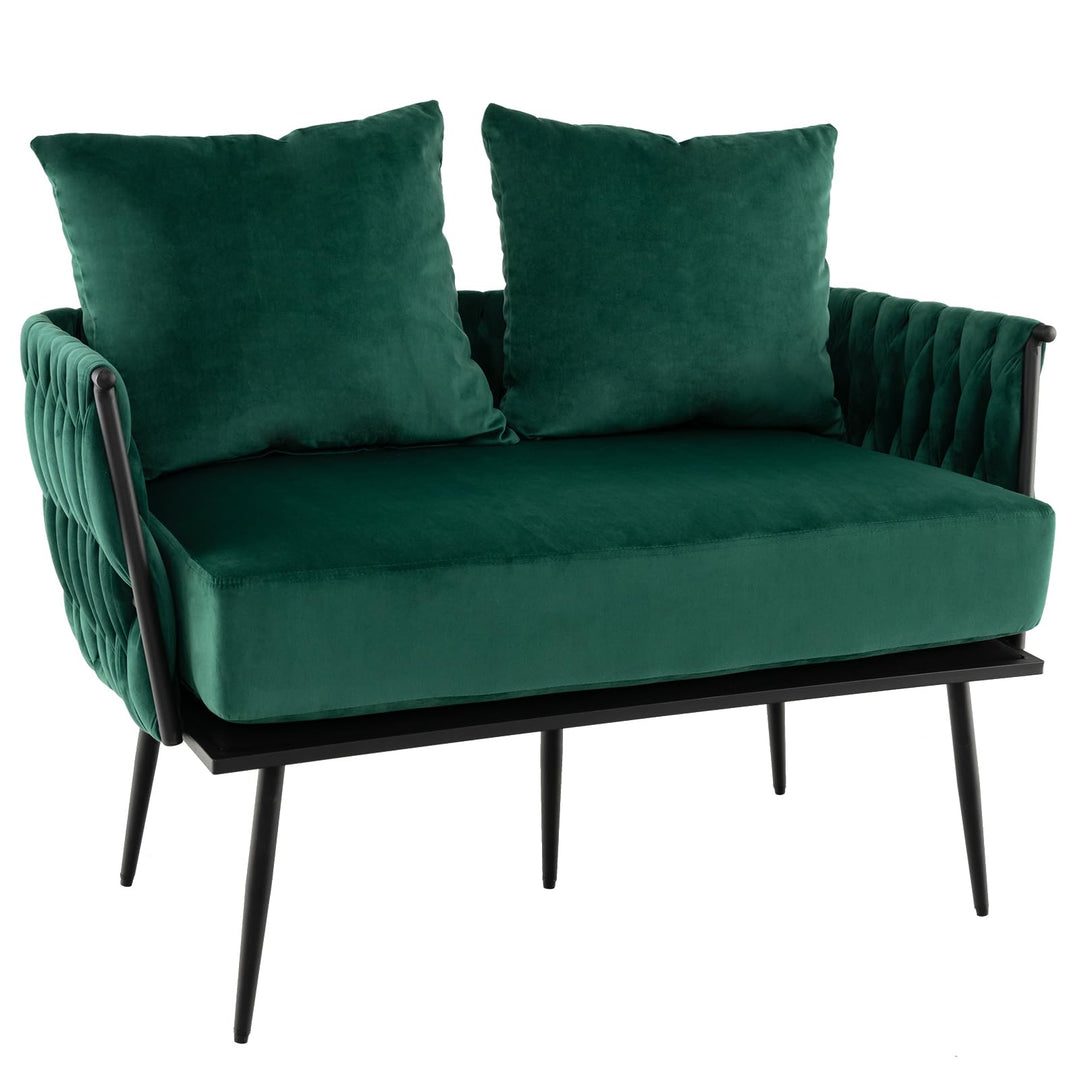 Giantex Loveseat Sofa, Upholstered 2 Seat Sofa Couch with Dutch Velvet, Woven Back and Arms, 2 Pillows