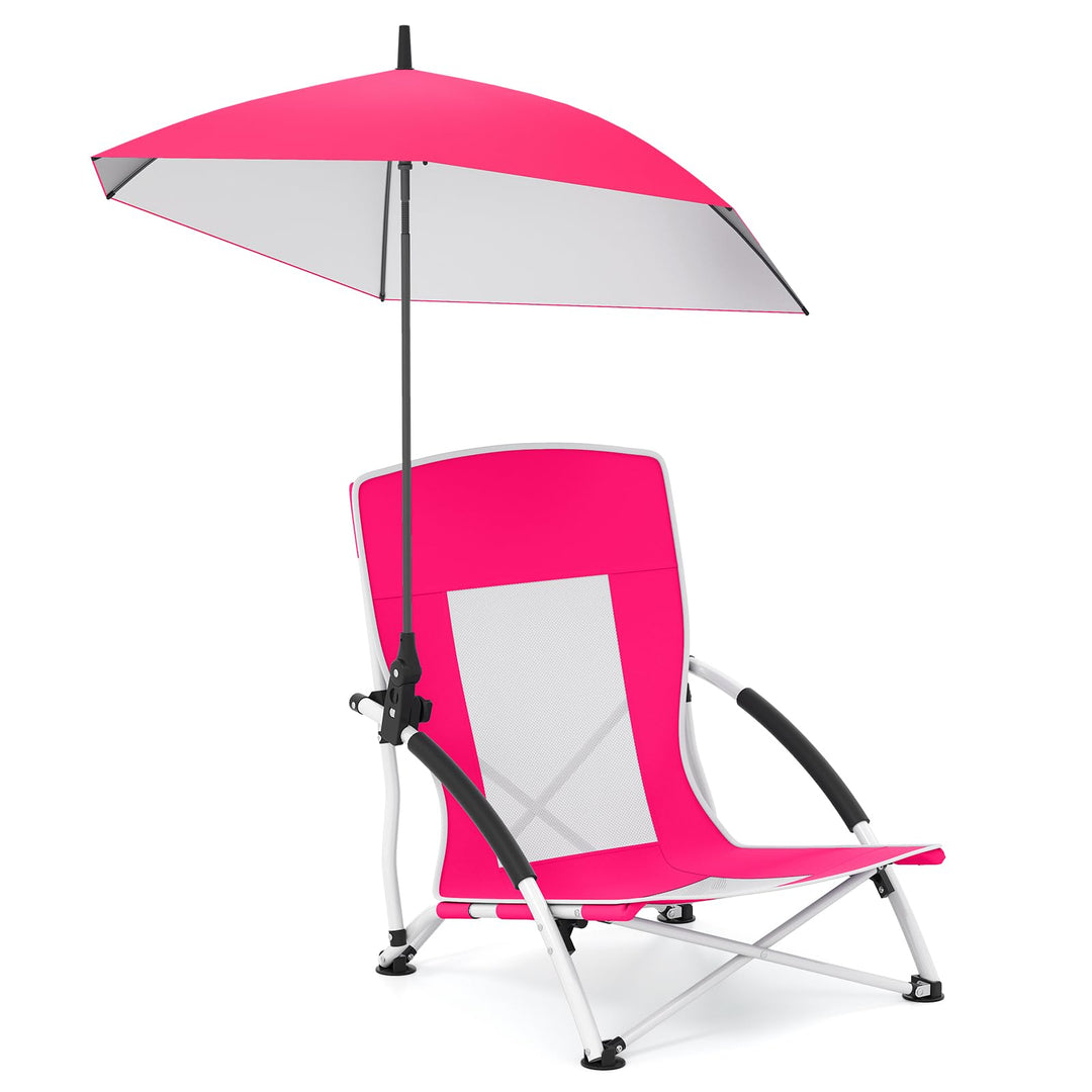 Giantex Low Folding Beach Chair with Detachable &amp; Adjustable Umbrella