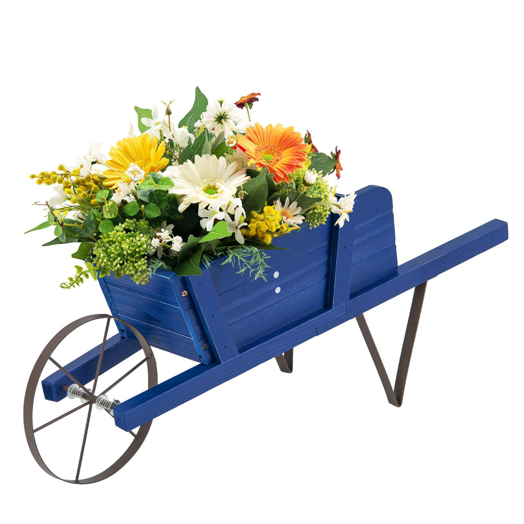 Giantex Wooden Wagon Planter, Small Wheelbarrow Wagon Flower, Indoor &amp; Outdoor Raised Bed