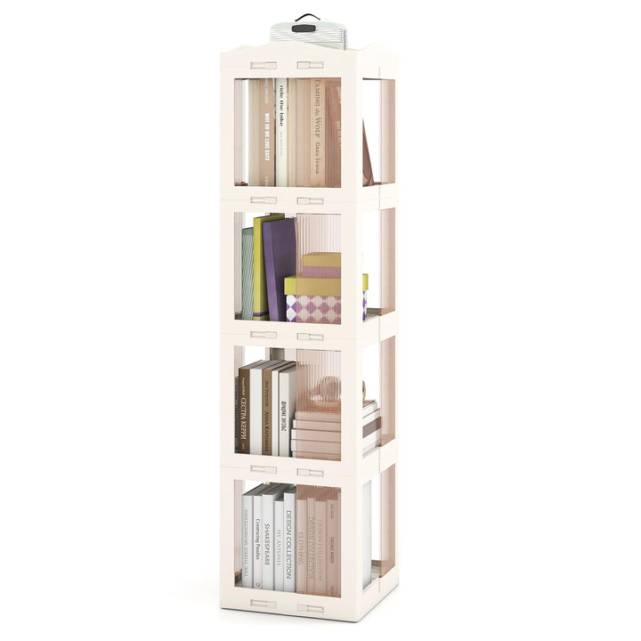 Giantex 4-Tier Spinning Bookcase w/Swivel Base | Translucent Storage Organizer for Living Room