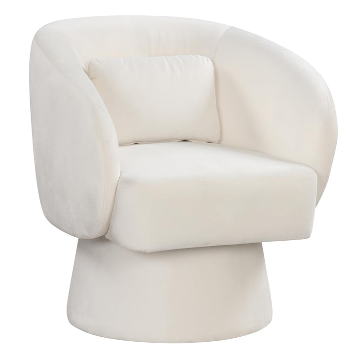 Giantex Swivel Accent Chair Upholstered Barrel Chair with Curved Back &amp; Removable Lumbar Pillow