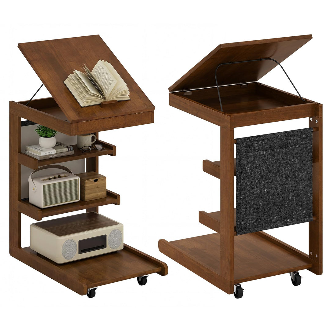 Giantex C-Shaped End Table with Wheels w/Adjustable Desktop