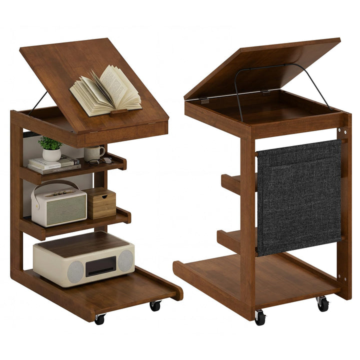 Giantex C-Shaped End Table with Wheels w/Adjustable Desktop