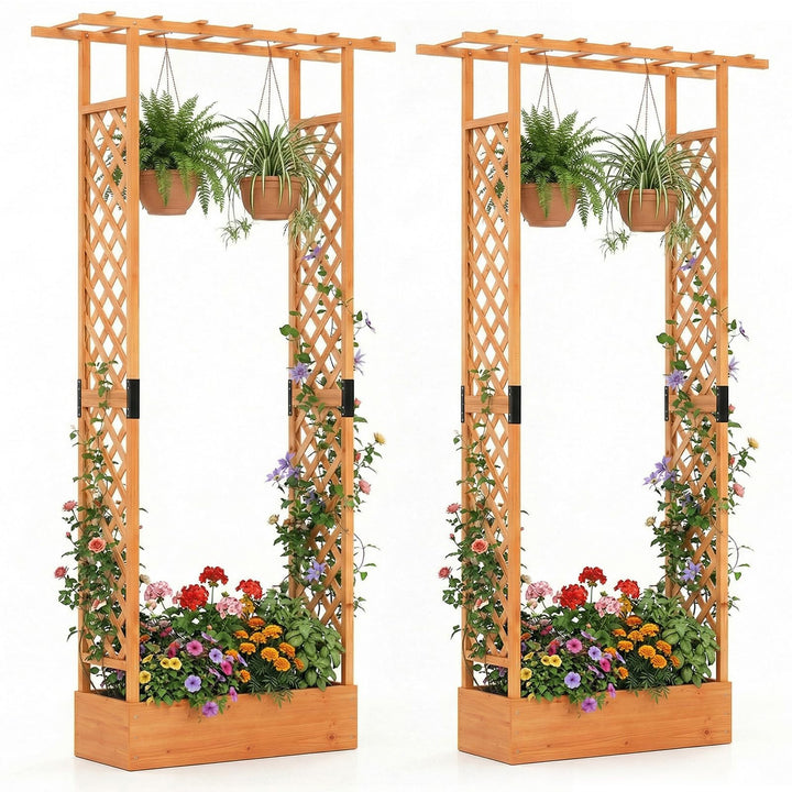 Giantex Wooden Raised Garden Bed with Trellis &amp; Hanging Roof