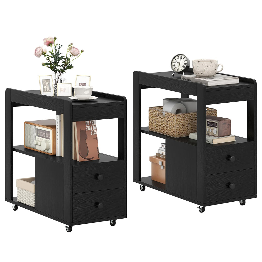 Giantex Rolling Side Table with Storage for Small Spaces Living Room Bedroom