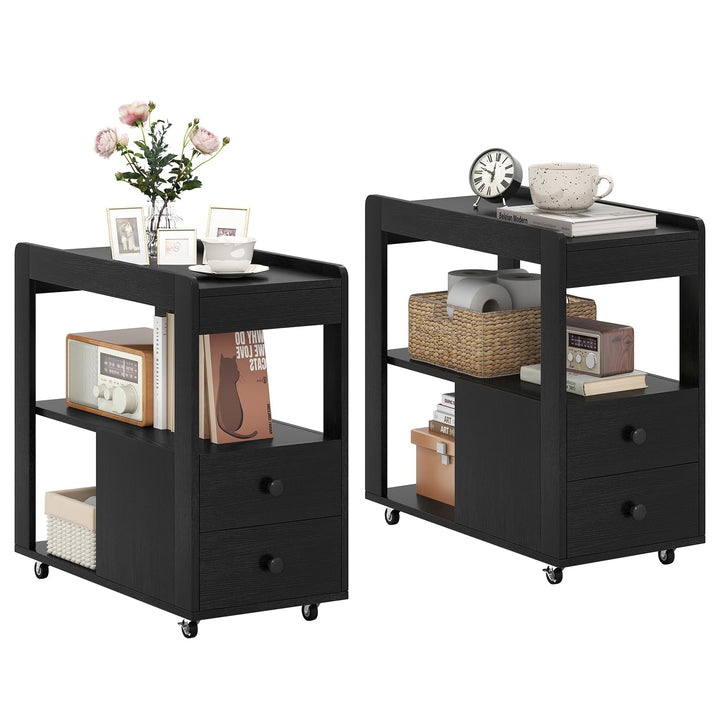 Giantex Rolling Side Table with Storage for Small Spaces Living Room Bedroom