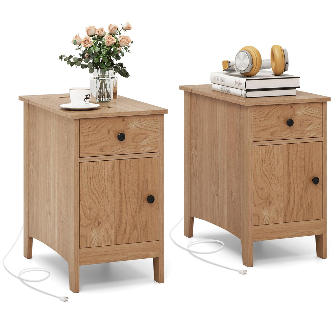 Giantex Nightstand with Charging Station, Flip Top End Table w/USB Ports &amp; Outlets, Modern Side Table w/Storage Drawer