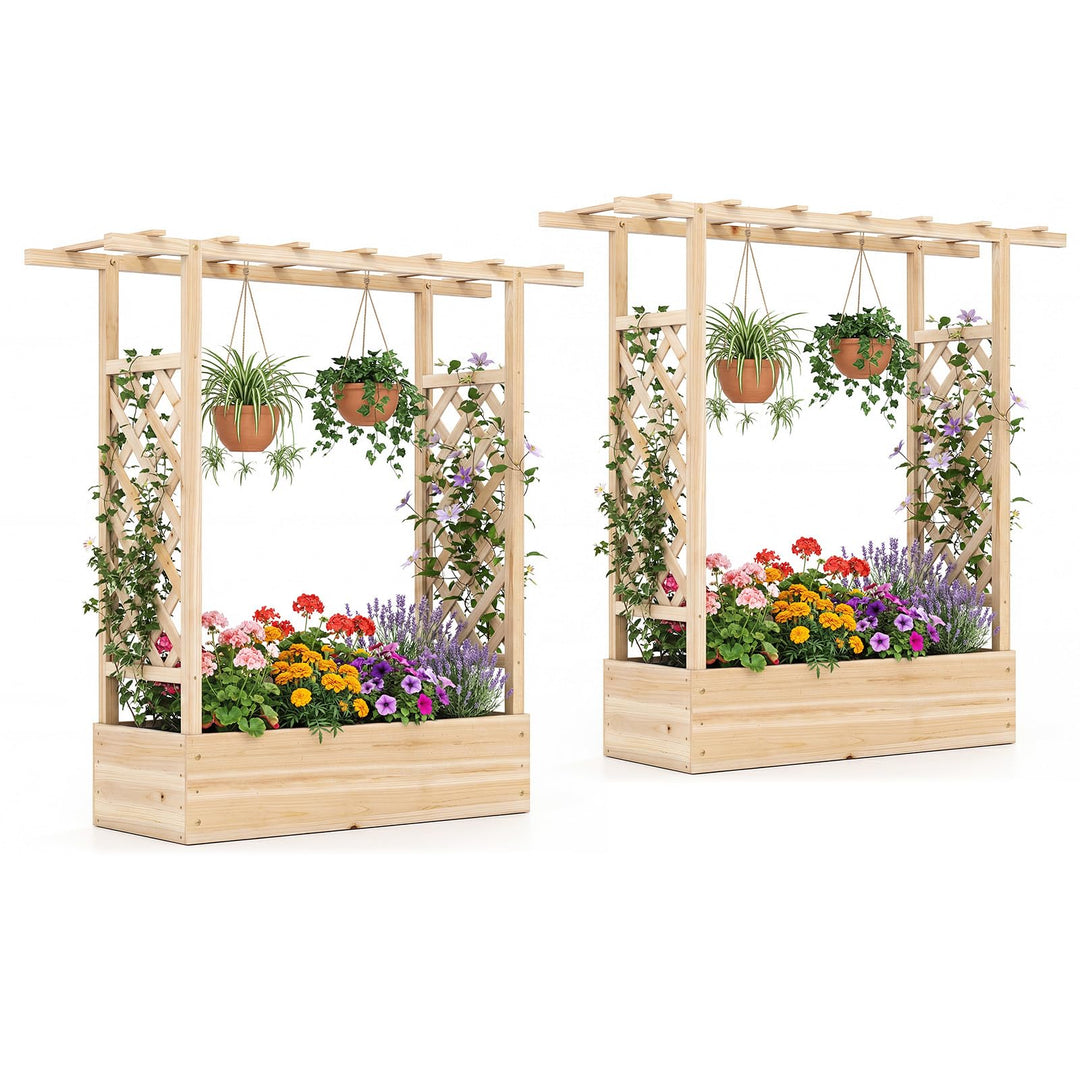 Giantex Wooden Raised Garden Bed with Trellis &amp; Hanging Roof