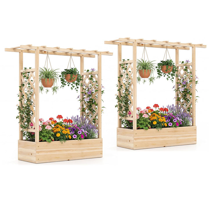 Giantex Wooden Raised Garden Bed with Trellis &amp; Hanging Roof