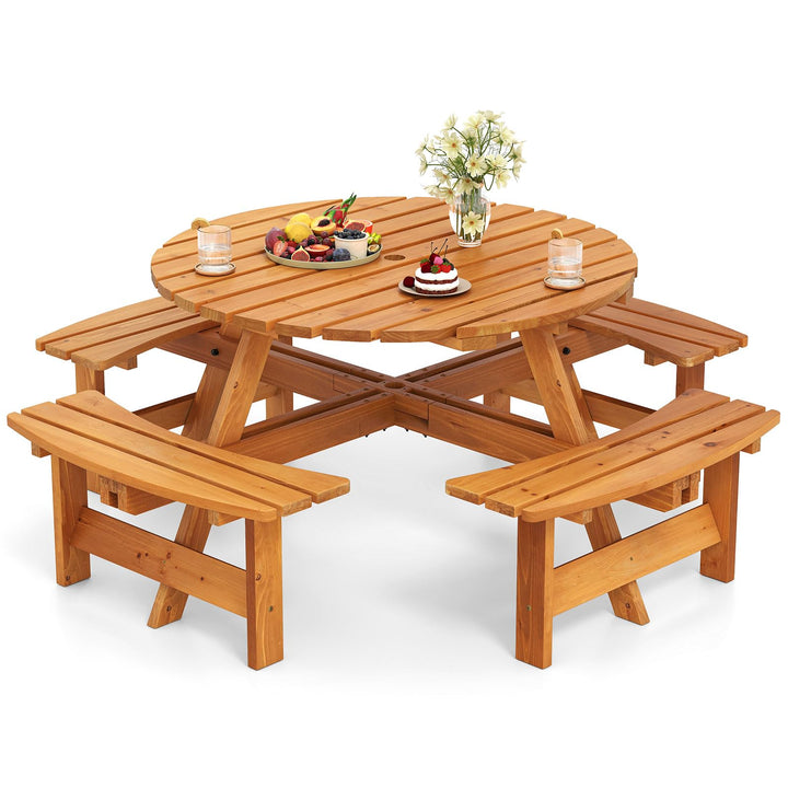 Giantex 6 Person Round Picnic Table Set with 3 Benches