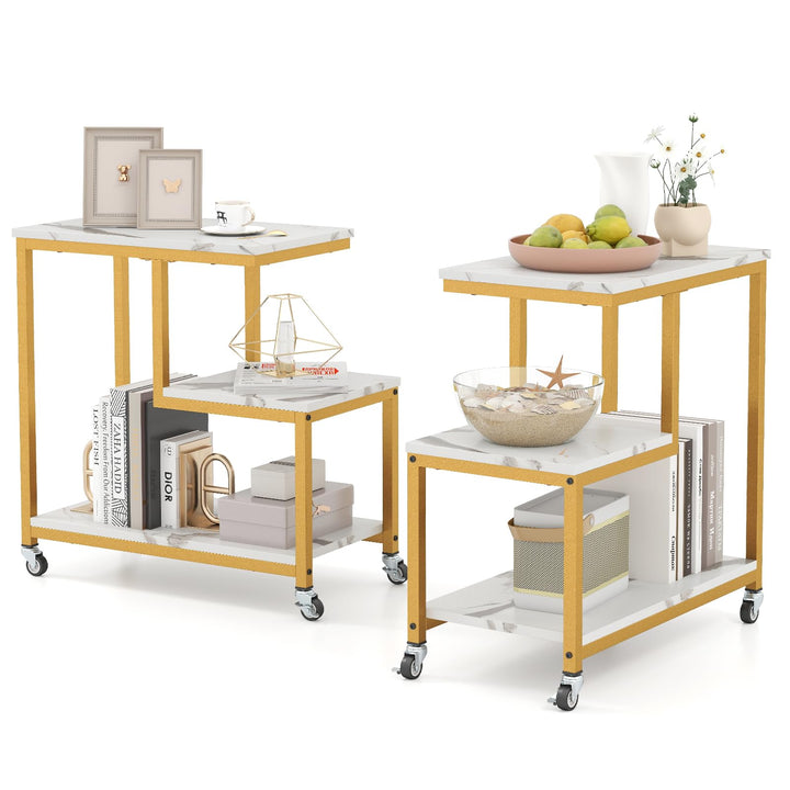 Giantex 3 Tier Side Table with Wheels for Living Room Bedroom Office