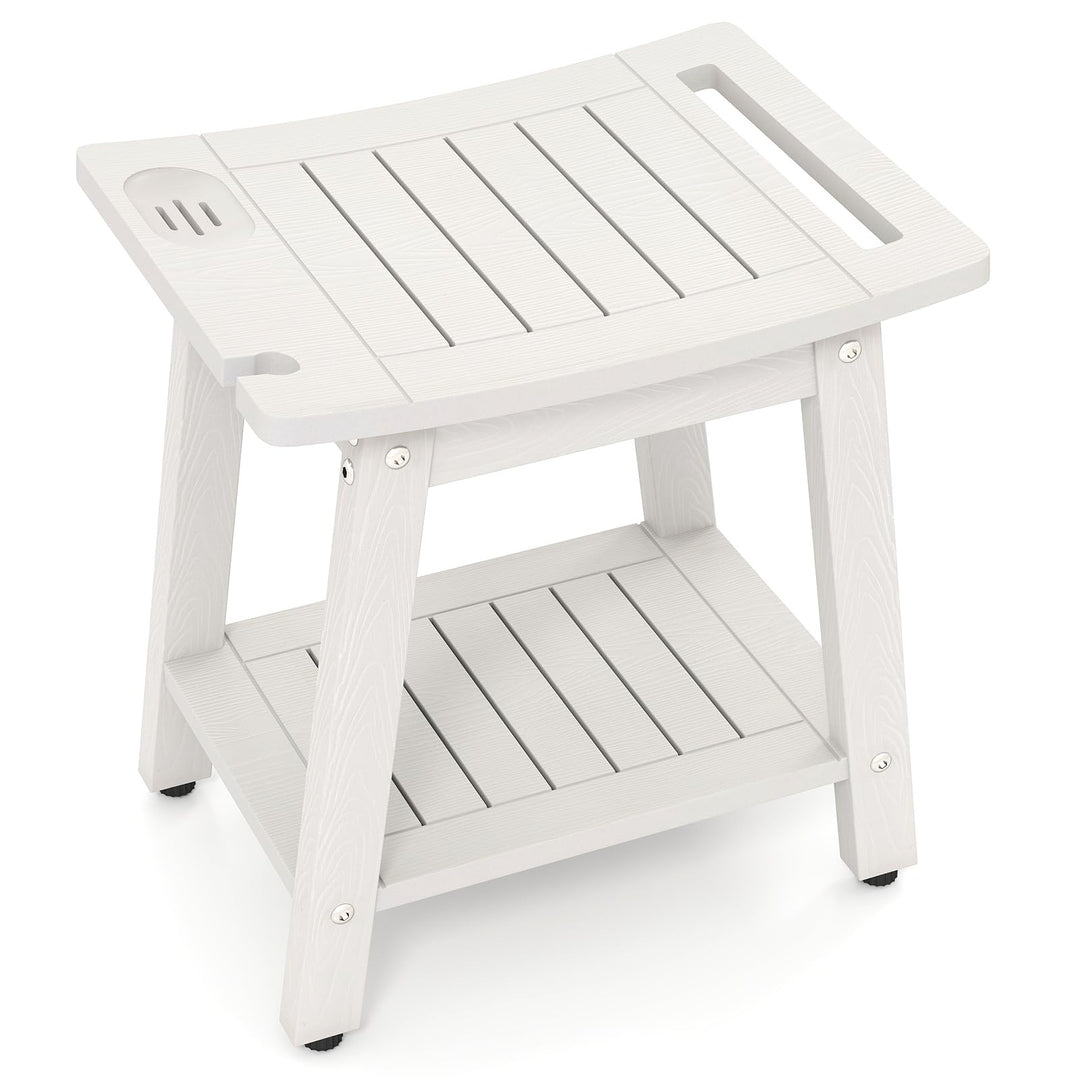 Giantex Shower Bench HIPS Waterproof Bath Spa Seat with Storage Shelf