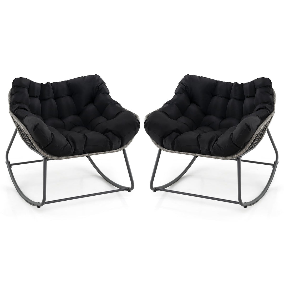 Giantex Outdoor Rocking Chair with Padded Cushion, Oversized Papasan Chair