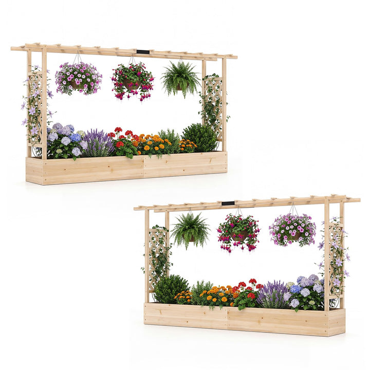 Giantex Wooden Raised Garden Bed with Trellis &amp; Hanging Roof